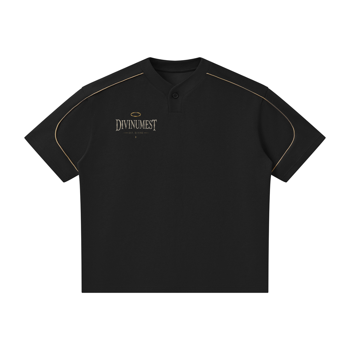 DIVINUMEST Baby Angel Oversized Piping Henley T-Shirt