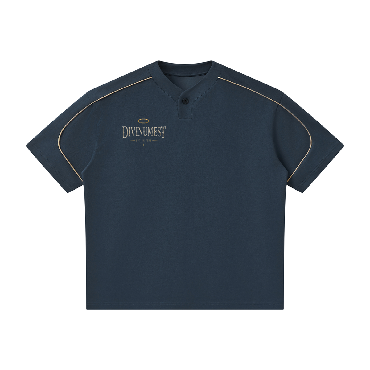 DIVINUMEST Baby Angel Oversized Piping Henley T-Shirt