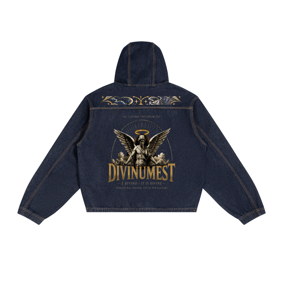DIVINUMEST "Angel" Boxy Vintage Wash Hooded Denim Jacket