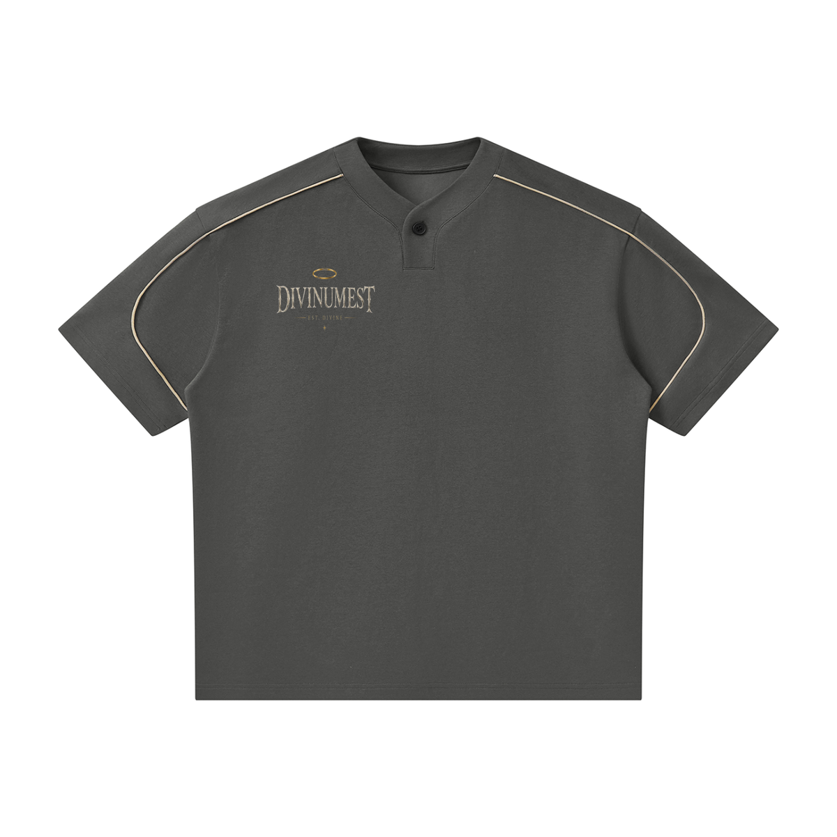 DIVINUMEST Baby Angel Oversized Piping Henley T-Shirt